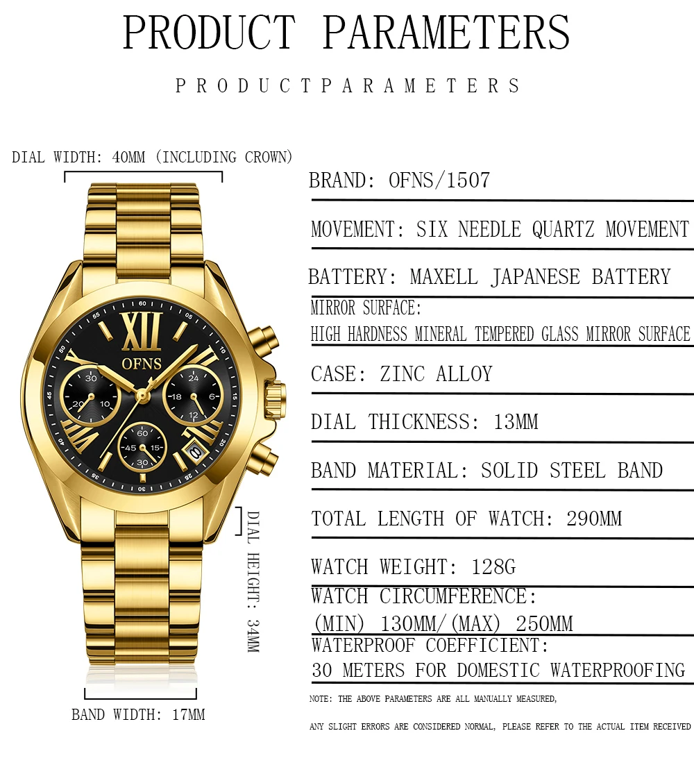 OFNS1507 Fashion Retro Men's Quartz Watch Waterproof Calendar Night Light Three Eye Chronograph Men's Quartz Watch 2025