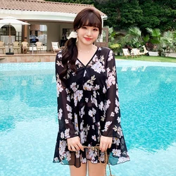 New Big Size Swimwear Bikini Set Padded Ladies 3 Piece Cover Belly Plus Swimsuits Tankini Woman Loose Long Sleeve Swimdresses