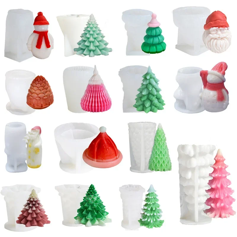 Zackoo Christmas Tree Scented Candle Silicone Mold DIY Snowman Santa Claus Gypsum Ornament Diffuser Stone Molds Tool Home Decor