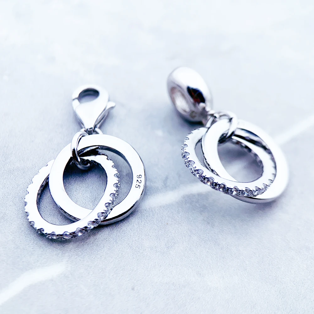 Anhänger-Doppelring für Damen aus 925er Sterlingsilber, romantischer Schmuckzubehör – Detail 7