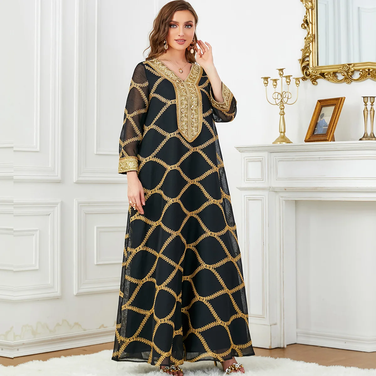 Imagem -03 - Vestido Muçulmano Elegante para Mulheres Jalabiya Abaya Festa do Ramadã Vestidos Longos Quimono Feminino Robe Caftan Marroquino Outono