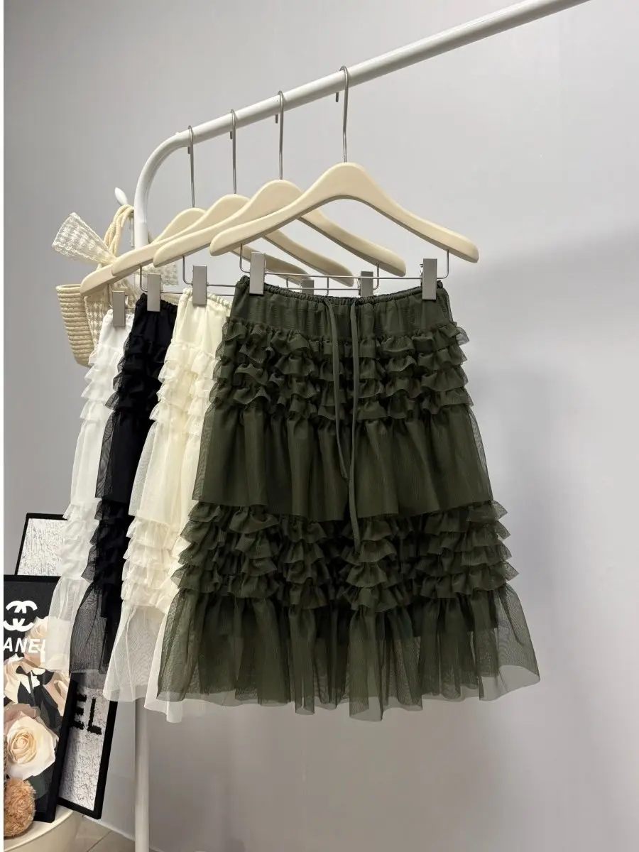 美しいレイヤードケーキスカート-レディース-春秋新作-バレエ風-ウッドイヤー-ウエストゴム入り-ネットスカート