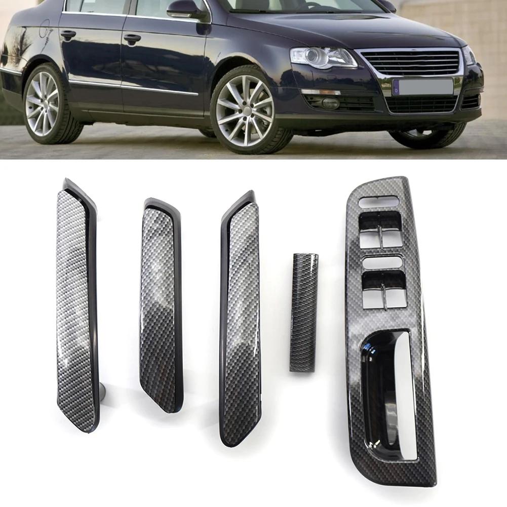 

Накладка на панель управления стеклоподъемниками с текстурой карбона, внутренняя ручка двери, ручки дверей автомобиля для VW Passat B5 98-05 4-дверный леворульный (LHD)