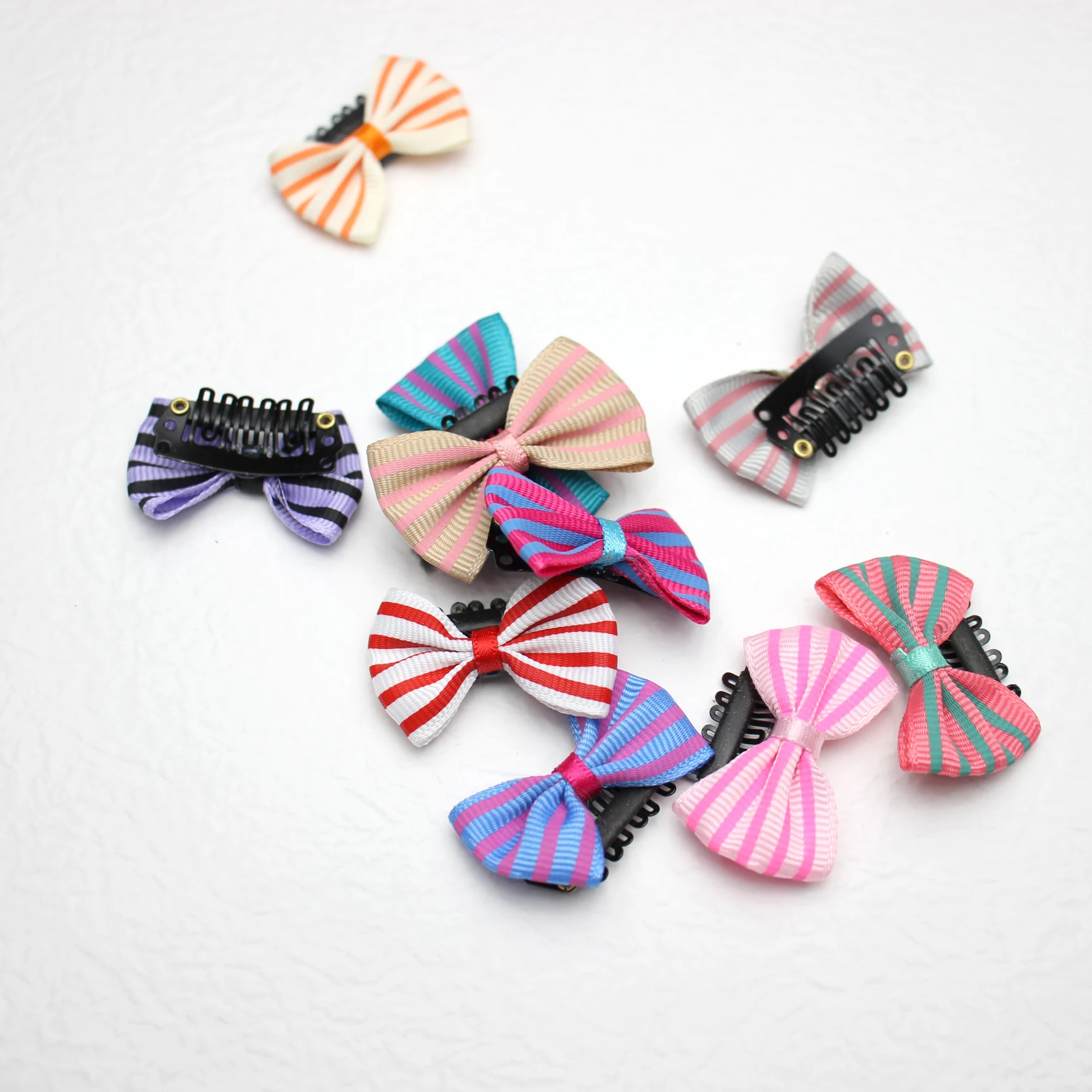 Solid Striped Printed Baby Ribbon Bow Mini Clip Baby Cute Bobby Little Hair Claw Clip Barrettes Newborn  Less Hair Latch Hairpin