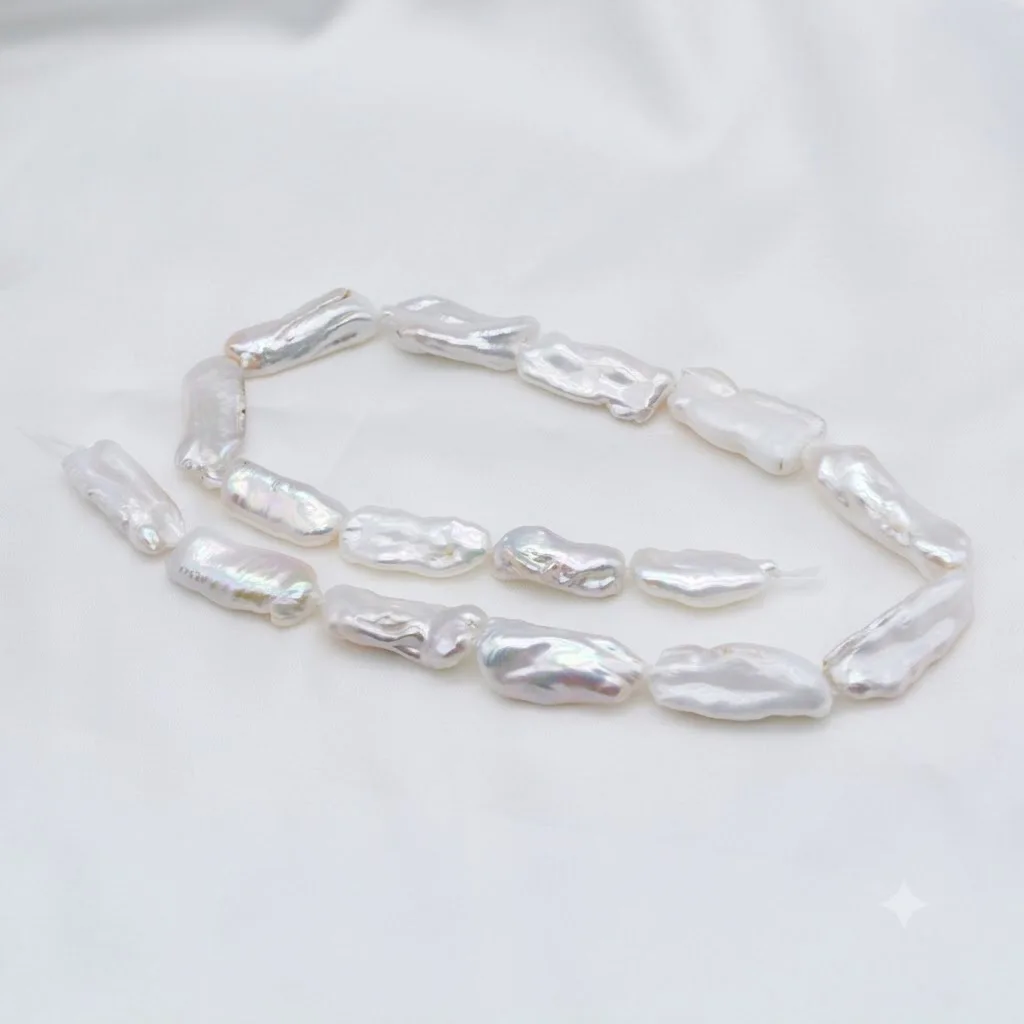 Natural cultured freshwater baroque pearl beads, white free-form bar pearls, suitable for DIY jewelry making.