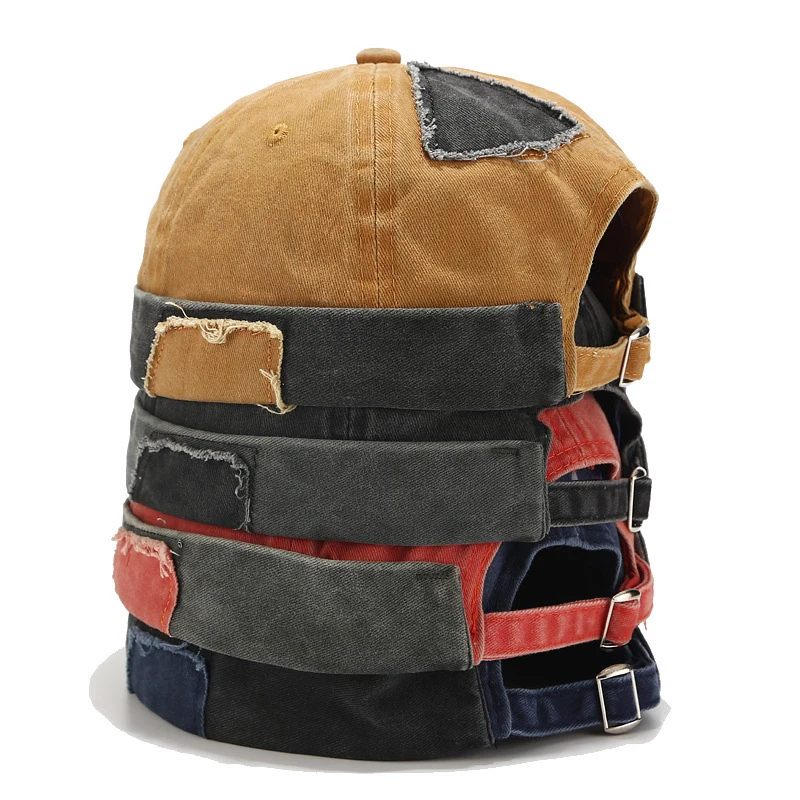 Vintage Patch Distressed Beggar Skull Cap Men Women Versatile Washed Patchwork Landlord Hat Hip Hop Yuppie Cap