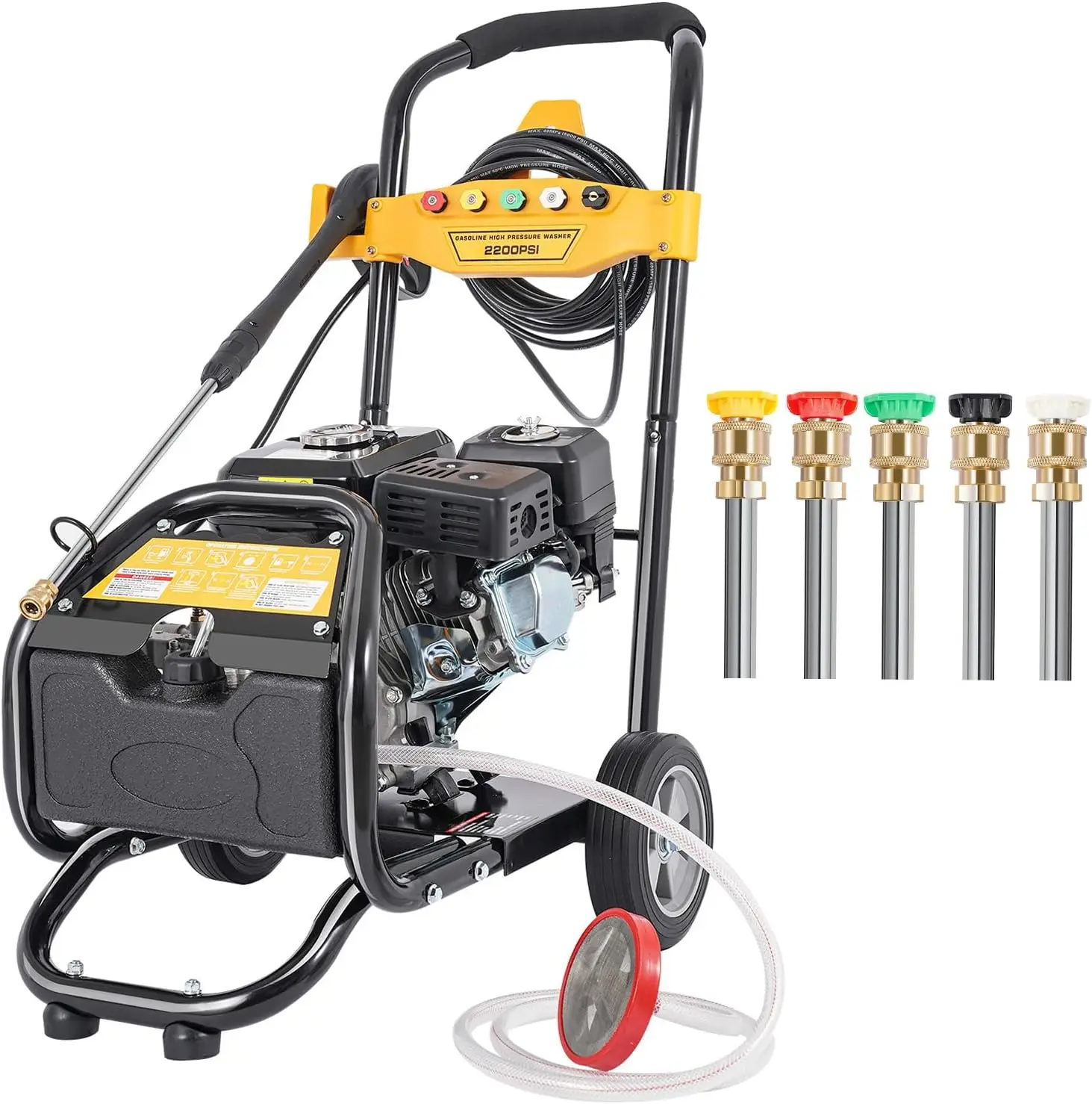 7.5HP Petrol Pressure Washer, 3600 rpm, 2200 PSI Pressure Washer, Self-priming, Cleaning with 5 Different Types of Nozzles