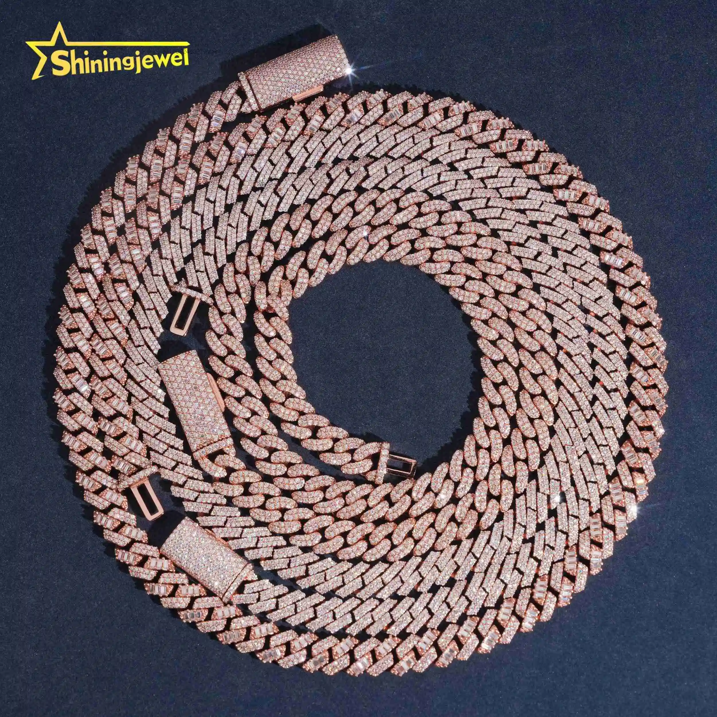 Hip Sale Hot Hop Style Regular Iced Out 8mm Rose Gold Moissanite 925 Silver Cuban Link Chain..