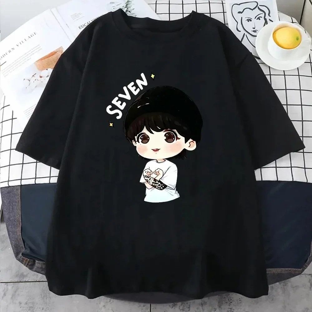 Camiseta unissex Jungkook Seven, diversão estética masculina de manga curta Kawaii, roupas esportivas casuais, roupas femininas de Harajuku