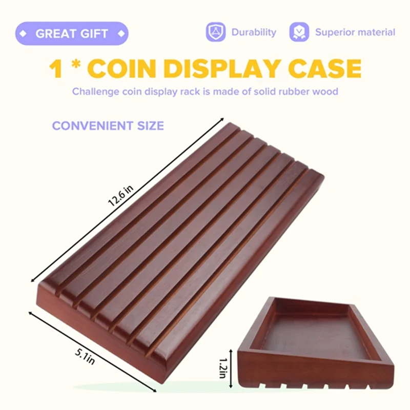 ABKY-Challengecoin Challenge Coin Holder Rack Case 6 Row 100% Solid Wooden Display Stand Holds 42 Coins