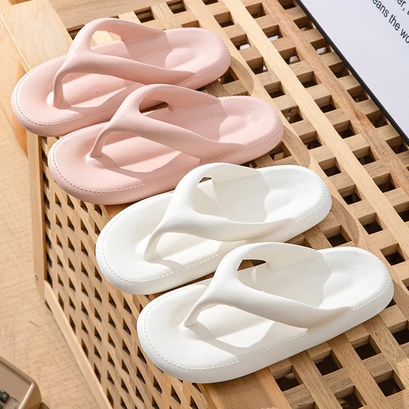 Lightweight Flat Heel Beach Slides Soft Sole Platform Flip Flops Non Slip Slippers EVA Pool Thick Sole Clip Toe Bathroom Slides