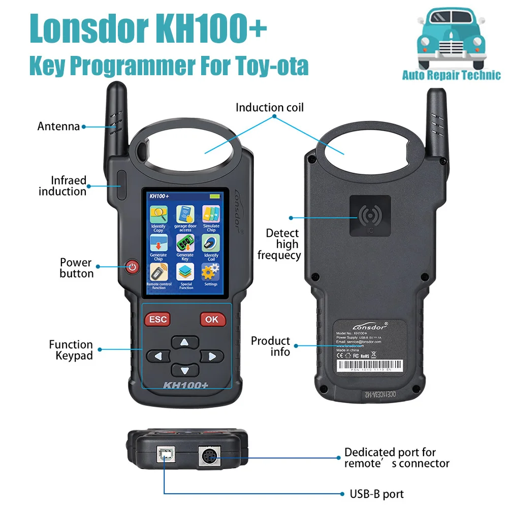 Lonsdor KH100+ Remote Key Programmer Handheld Car Key Tool for Toy-ota 8A H Chip Generate Simulate Identify Copy PK KH100