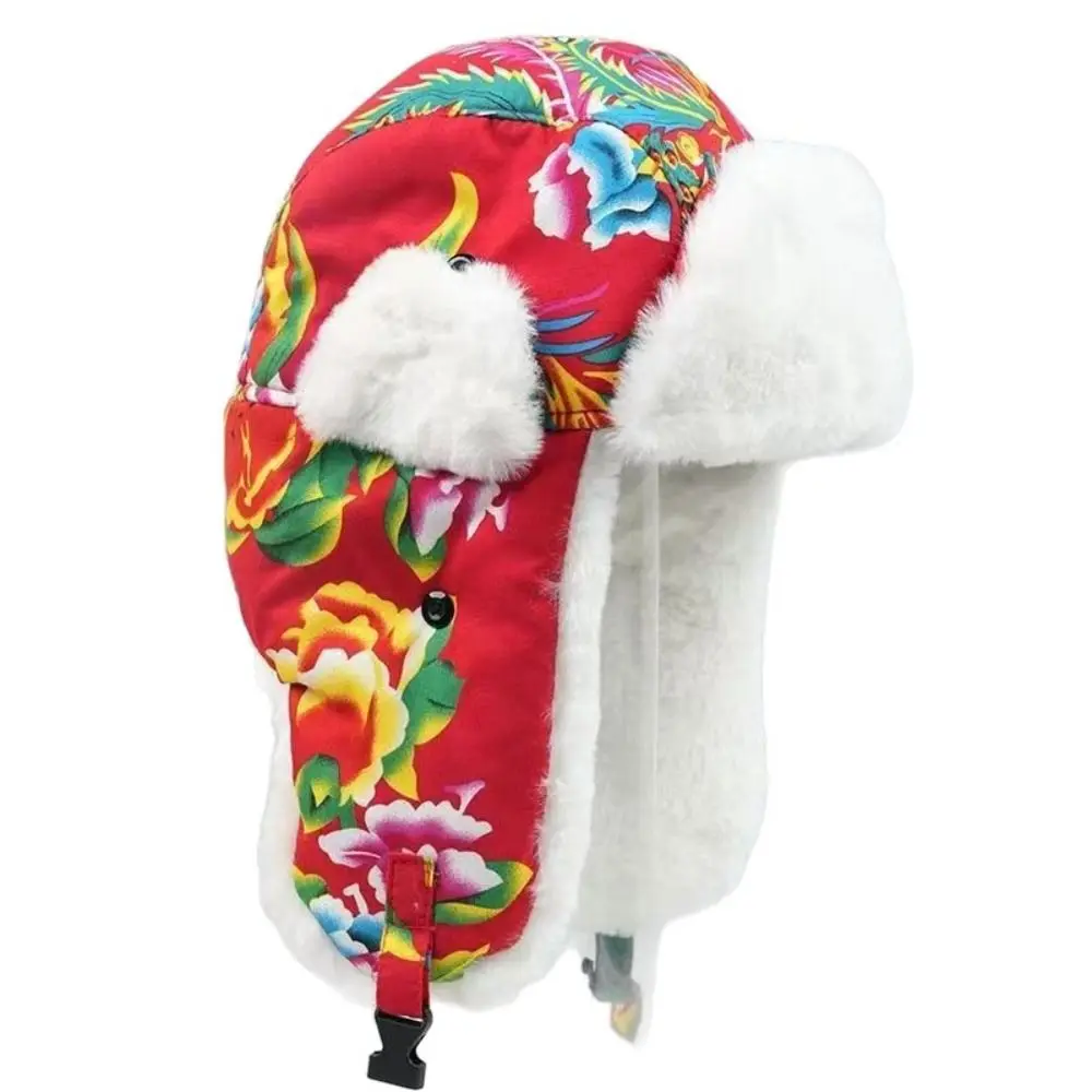 أزياء الشتاء الدافئة سدادات حماية الأذن قبعة زهرة القماش الرجعية العرقية نمط هود قبعة سميكة ليو فنغ قبعة للنساء