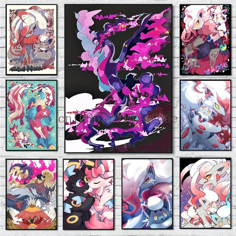 Lukisan kanvas Pokemon Anime Jepang hadiah Poster ho-oh Sylveon dekorasi rumah kamar tidur anak-anak Gambar Seni Dekorasi ruangan Modern