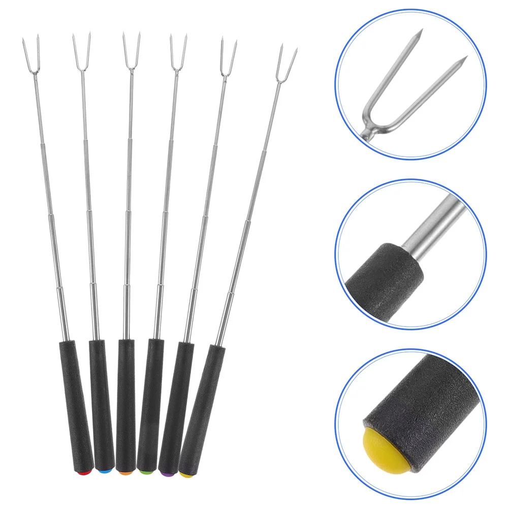 10 Pcs Telescopic Barbecue Fork Stick Chafing Dish Roasting Sticks Grill Campfire Hot Dog Skewers Tool Bag Stainless Steel Meat