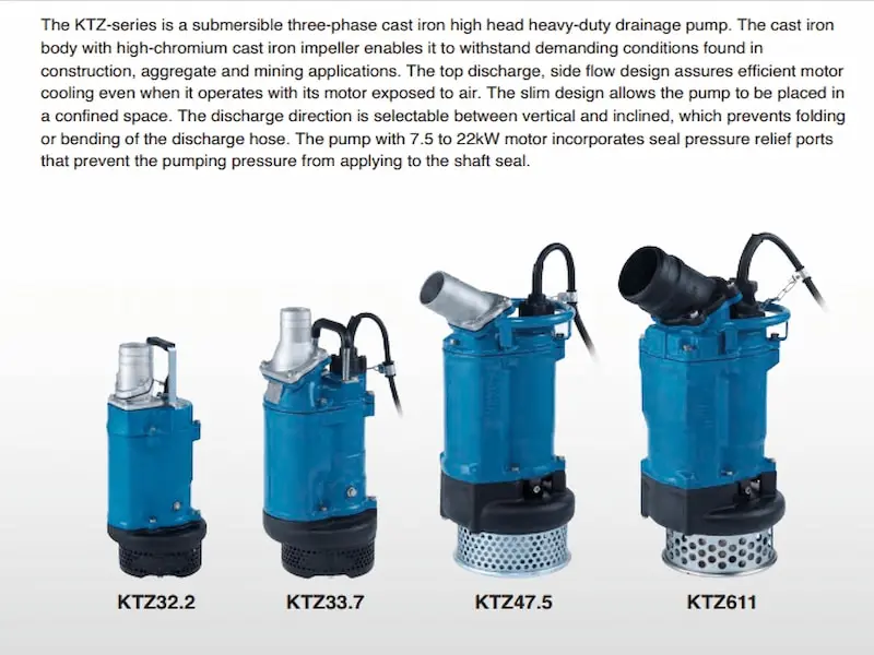 Bomba sumergible trifásica de hierro fundido de alta resistencia KTZ33.7 Bomba de alcantarillado/flujo de alto elevación