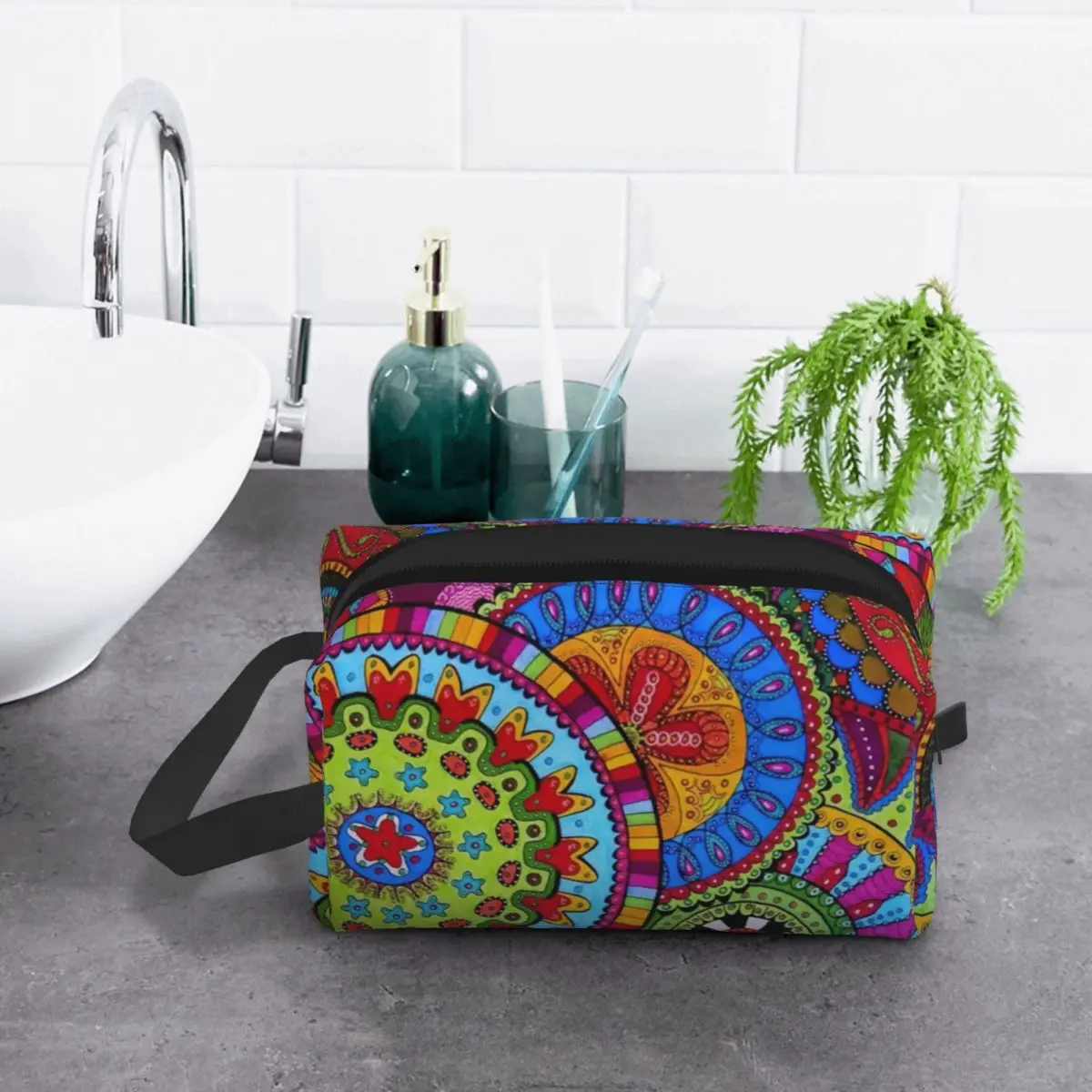 Custom Mandala Flower Deanfun borsa cosmetica colorata moda donna custodia per trucco di grande capacità borse da toilette per la conservazione della bellezza