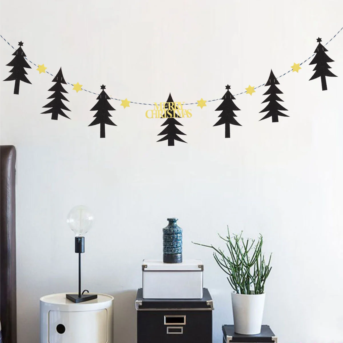 

3 Meters Christmas Bunting Garland Merry Christmas Letter Pine Tree Glitter Stars Non-Woven Fabric Decoration for Home