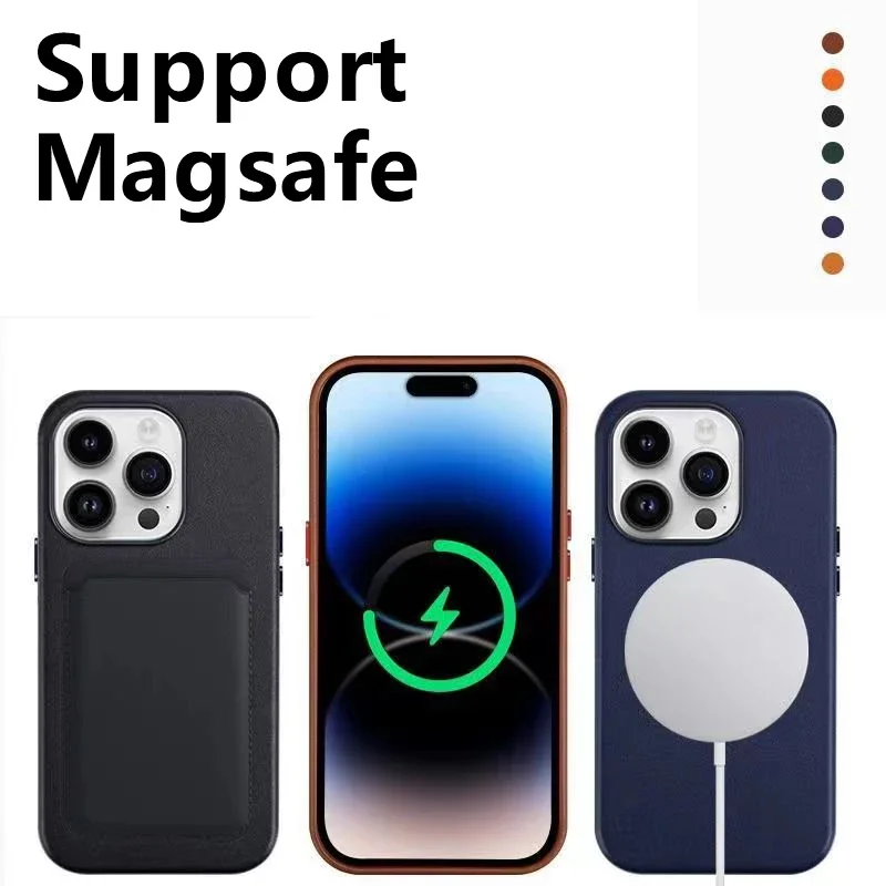 Official Original 1:1 Leather Magsafe Leather Magnetic Case For iPhone 14 Pro Max 13 Case Wireless Charging Drop Protect Cover