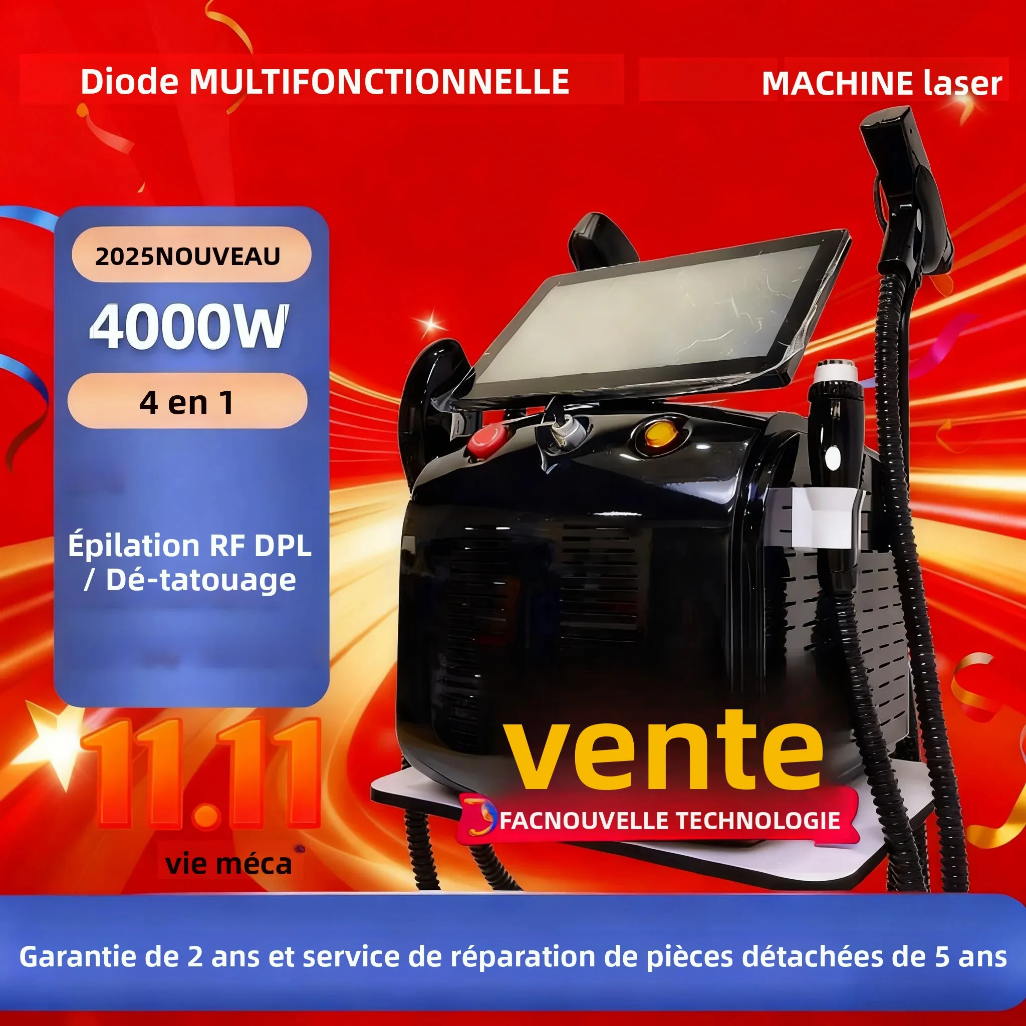 11.11 vente 4in1 diode laser pico laser glace platine Diode 4 longueurs d'onde Laser ND:YAG Machine dispositif d'épilation indolore