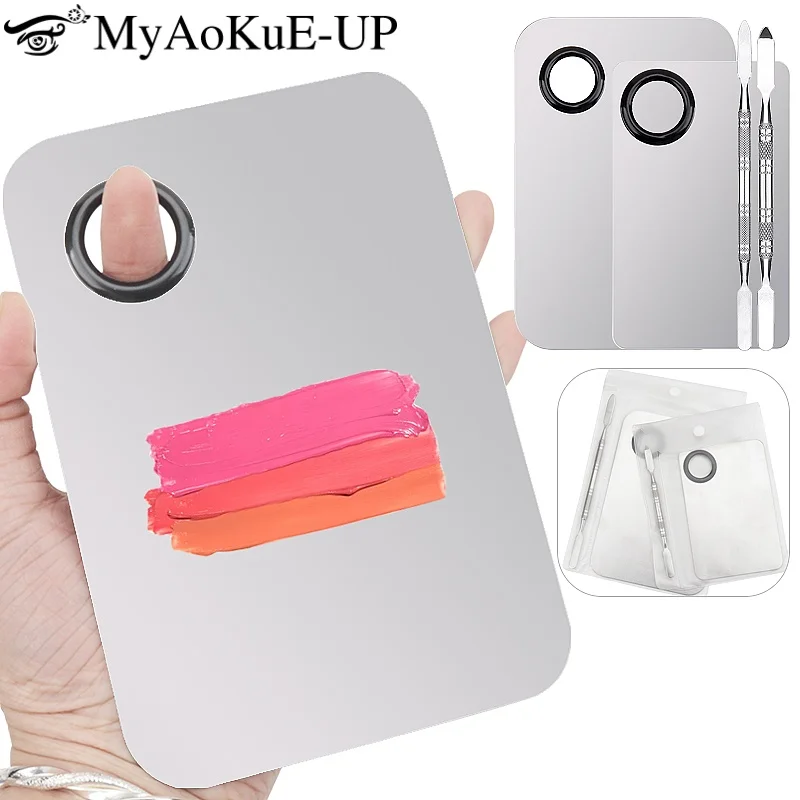 Paleta de mistura de maquiagem, base de aço inoxidável, batom, sombra, paleta misturadora com espátula, haste colorida, conjunto de ferramentas de beleza