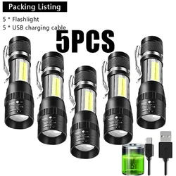 Mini Portable Flashlight COB+XPE Zoomable Small Torch USB Rechargeable Outdoor Camping Fishing Long Range Emergency Lantern