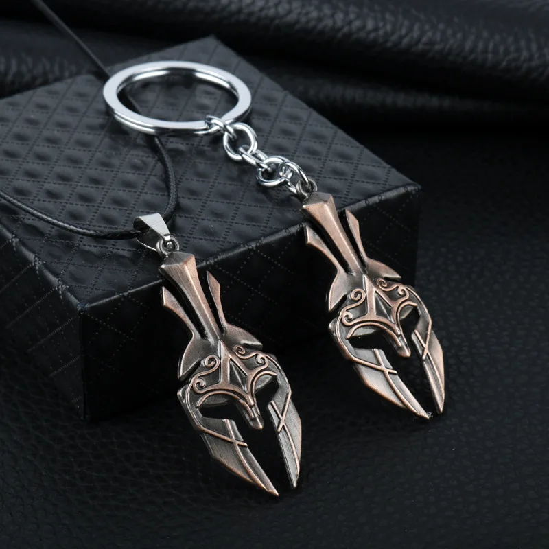Game Spartan Warrior Keychain Punk Mask Pendant Key Rings Metal Key Holder Cosplay Trinket Gift