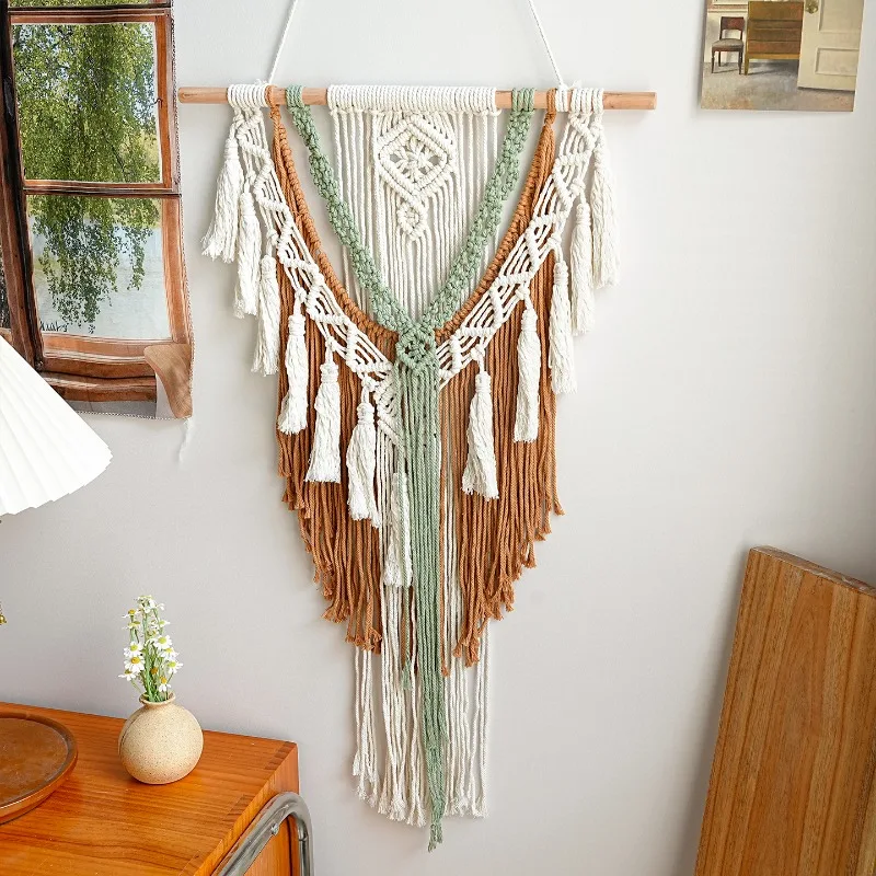 1 قطعة حكيم الأخضر البوهيمي المنسوجة يدويا نسيج خمر الشمال نمط الجدار الشنق النسيج الفن ديكور غرفة نوم قطعة المشهد حلية