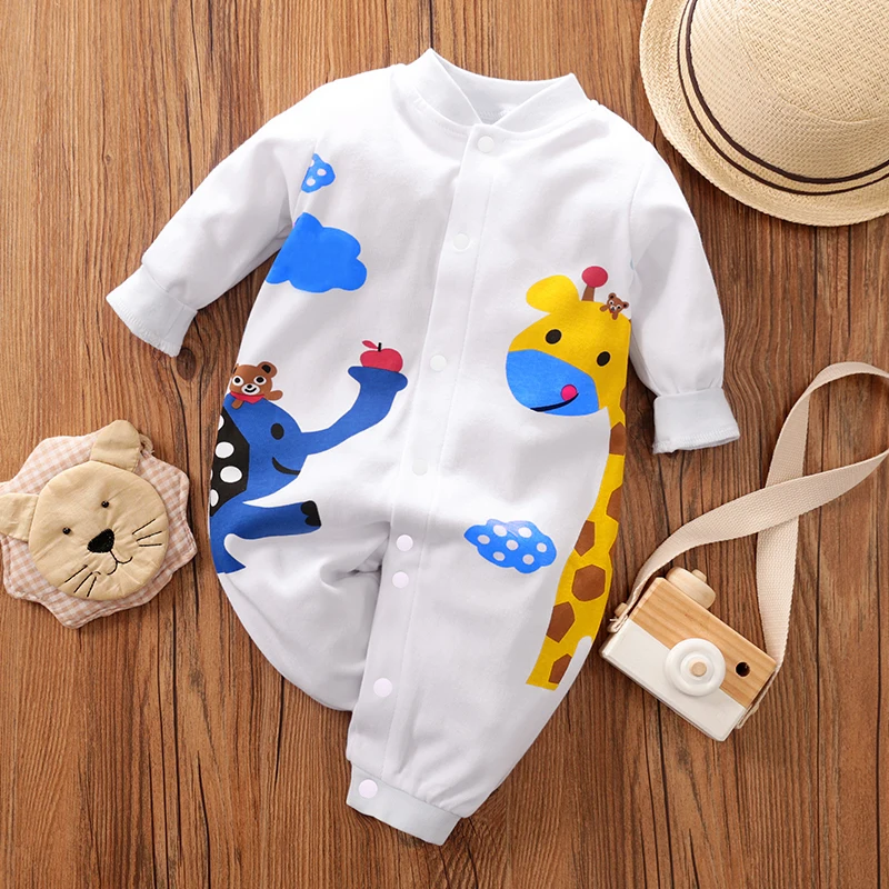 Summer Boys and Girls Cute Deer and Elephant Comfortable Cotton Casual Long Sleeve Baby Bodysuit