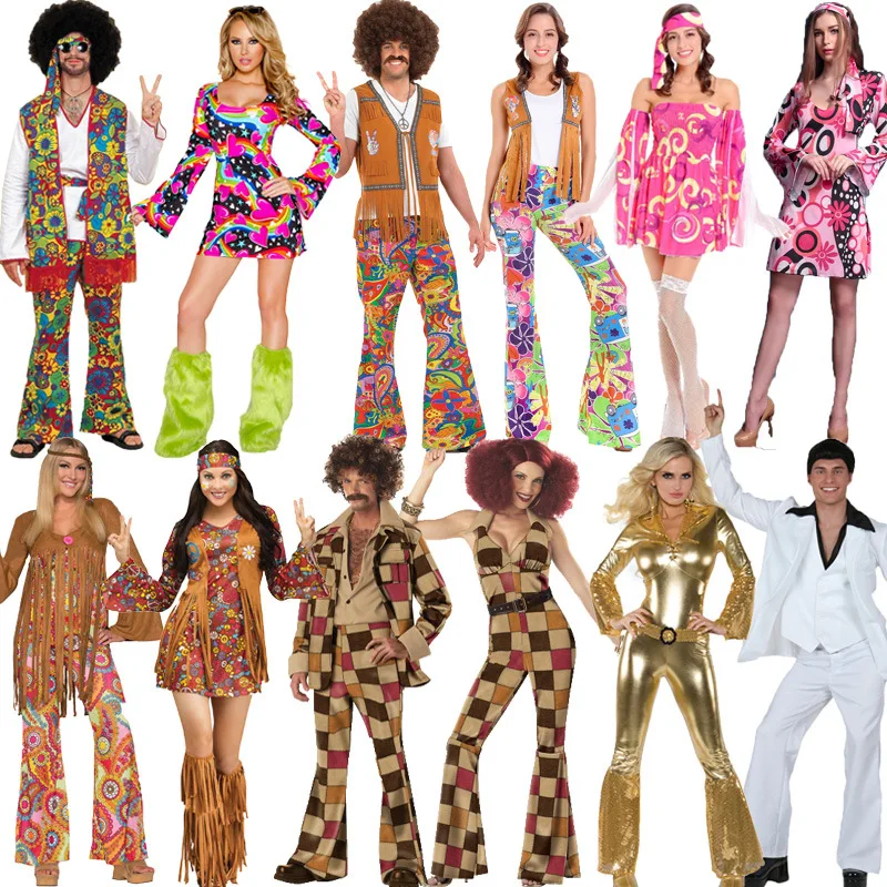 Halloween Costumes Men\'s and Women\'s 70s Retro Disco Costumes Cosplay Party Stage Show Costumes Carnival Costume