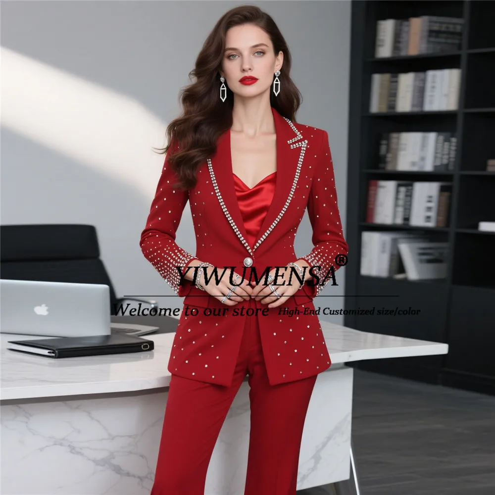 

Elegant Pearls Beaded Suits Women For Wedding SIngle Breasted Jacket Pants 2 Pieces Mother Of Bride Dress Customized Bride Gowns