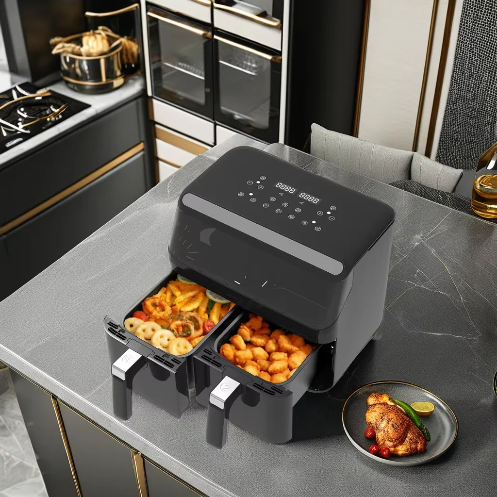 

8-литровая роскошная квадратная умная фритюрница-духовка из нержавеющей стали с сенсорным экраном, контролем температуры и ручным управлением для домашнего использования на кухне