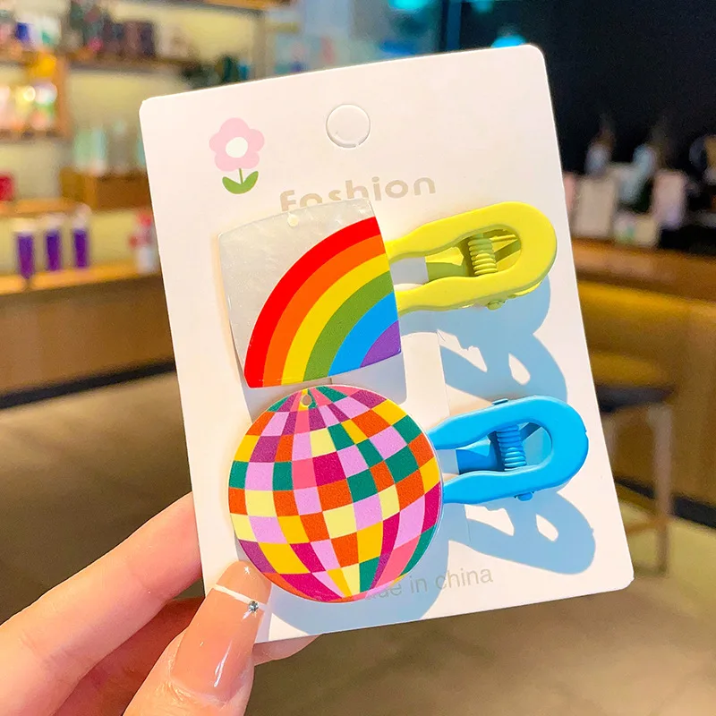 

2 шт., акриловые заколки для волос с героями мультфильмов для девочек, новые милые боковые зажимы для маленьких девочек