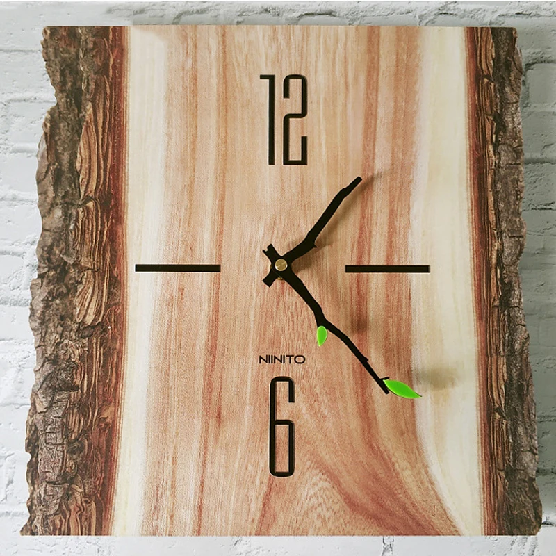 

Nordic Wooden Wall Clock Modern Design Living Room Decoration Tree Pattern Hanging Clocks Wall Watch Home Decor 12 inch