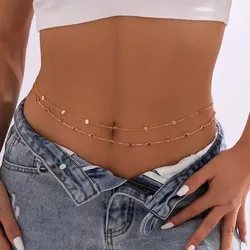 2Pcs/Set Boho Rhinestone Sequins Belly Waist Chain for Women Sexy Bikinis Thin Chain Belt Body Jewelry Summer Beach Accessories