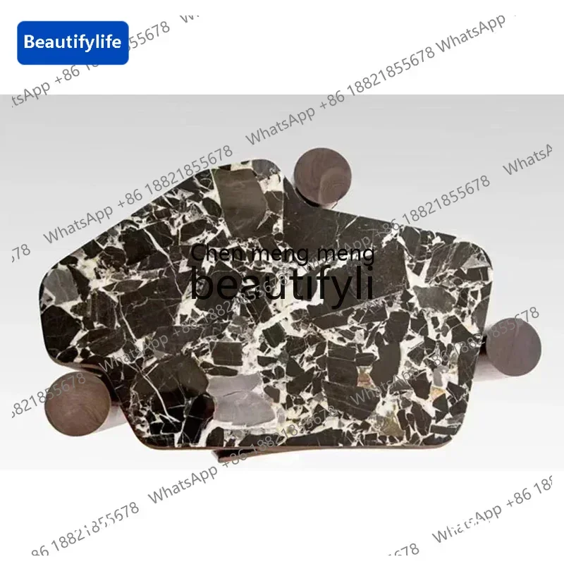 

183ff Light luxury natural, black luxury stone edge few black walnut bedside table Italian minimalist villa bedroom bedside tabl