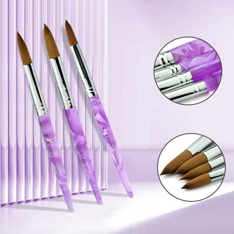 Fine Hair Acrylic Nail Art Brushes Drawing Brush Painting Pen Size #14/16/18/20 with Wave Ripple Pattern Purple Handle