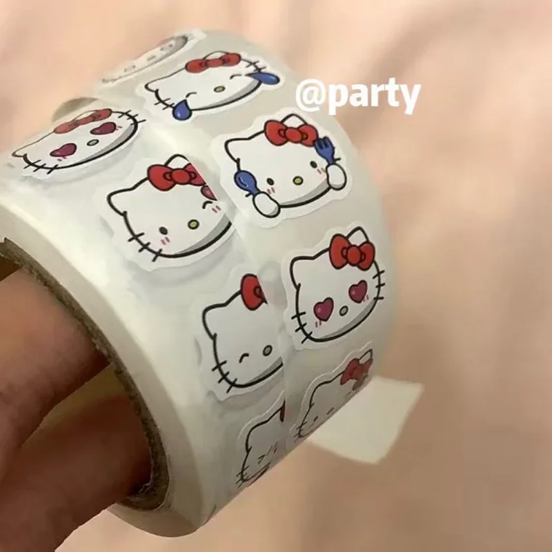Pegatinas redondas de gato de Hello Kitty para niños, juguete bonito de dibujos animados, suministros de pegatinas de recompensa para profesores,