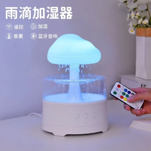 Bluetooth Humidifier with Rain Cloud Effect Mini Desktop Sleep Night Light Color Gradient Ambient Lamp with Rain Sound Music