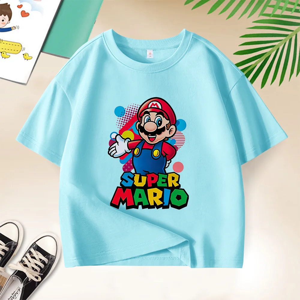 Summer Cotton Baby T-shirt Kids Mario Cartoon Short Sleeve Boys Girls Clothing Casual street Creative short sleeve ages 3-12