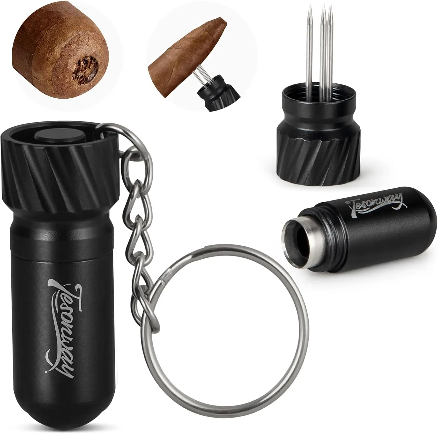 Coupe-poinçon à cigares, aiguille à cigares 2 en 1, outil rehausseur de tirage à cigares, Triple plume, accessoires pour cigares pour hommes