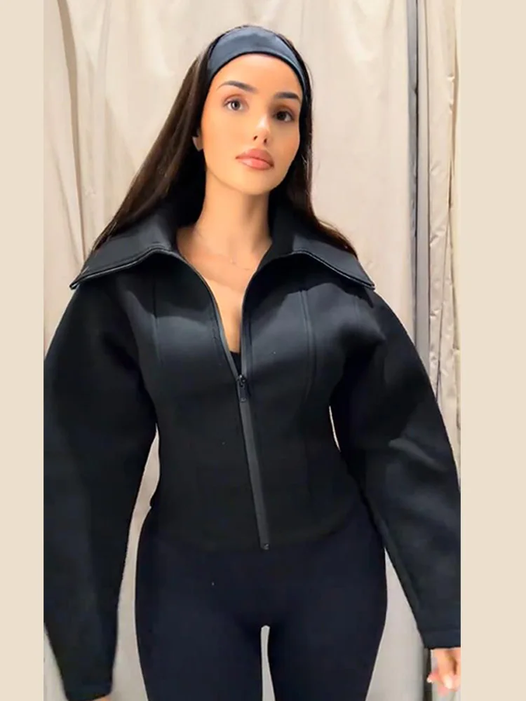 Chaqueta Corta Sólida para Mujer, Manga Larga, Cremallera, Cuello Vuelto, Abrigo Chic Femenino, Chándal de Moda Estilizador, Primavera, Exterior 2026