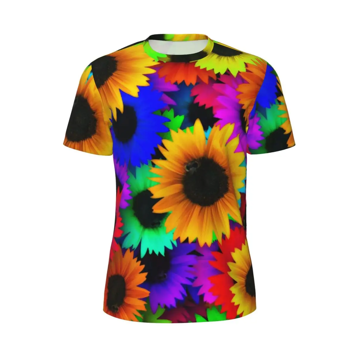 

Colorful Sunflower T Shirt Male Cheerful Flowers Print Vintage Sportswear T-Shirts Comfortable Beach Trending Tee Shirt