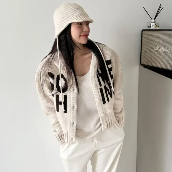 Sudadera con capucha con estampado de letras Blo de Color Retro coreano Sle, suéter de punto para mujer, ropa de abrigo versátil larga de invierno nueva llegada