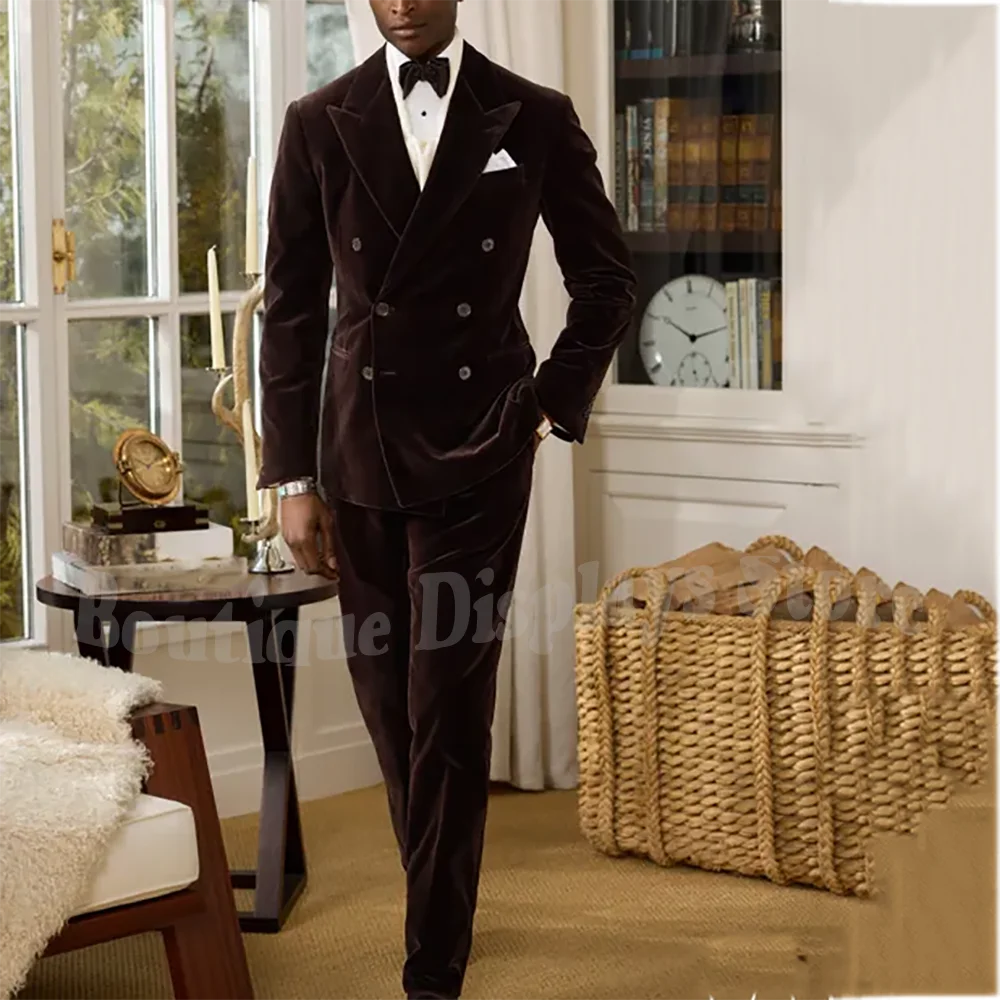 

Peak Lapel Luxury Men Suit Two Pieces(Jacket+Pants) Slim Fit Business Casual Elegant Double Breasted Evening Party Prom Male Set