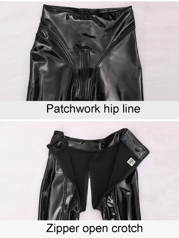 High Waist Shiny Faux PU Leather Pencil Pants Wet Look PVC Leggings Zipper Crotch Trousers Tights Sexy Collant Pantalon Spodnie