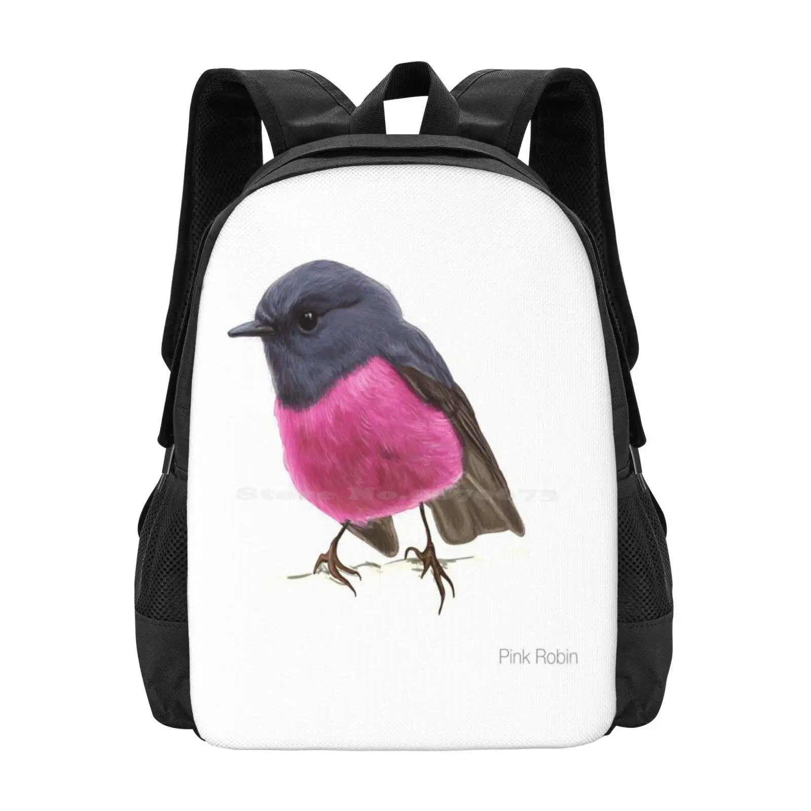 Pink Robin Detailed Song Bird Illustration School Bags For Teenage Girls Laptop Travel Bags Animal Avian Birder Birdwatcher