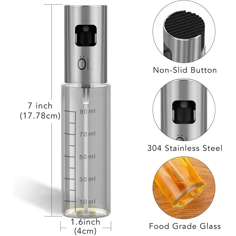 Pressing Typle BBQ Olive Oil Spray Glass Bottle with Scale for Kitchen Dispenser Bottle Squirt Container Oil Injection Pot 100ML