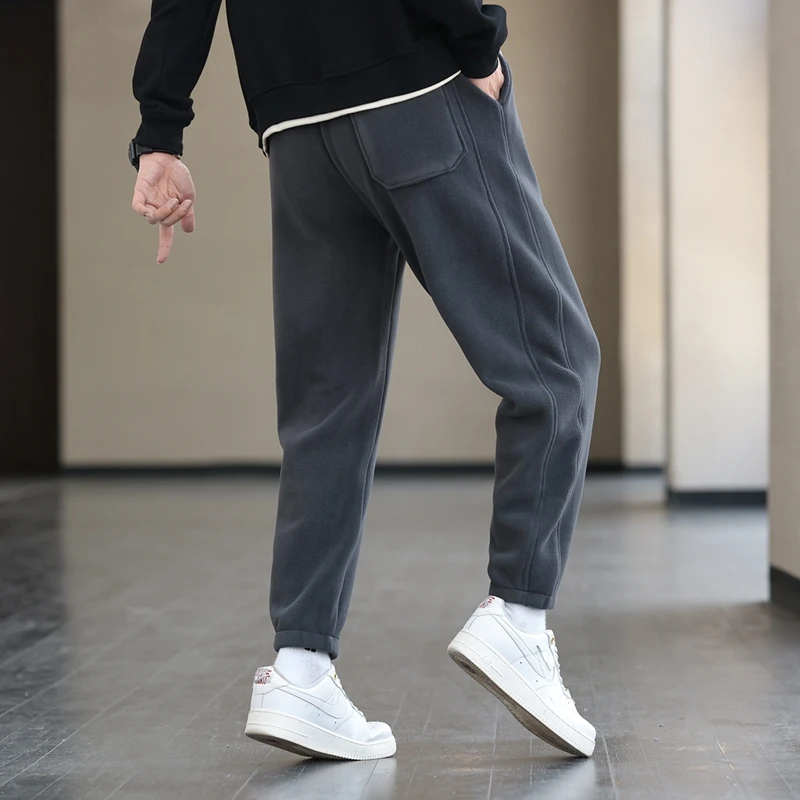 

Men Black Blue Cosy Trouers Winter Autumn Soft Warm Pants Lacing Up Elastic Waist Design Underwear Effortless Style Clothings