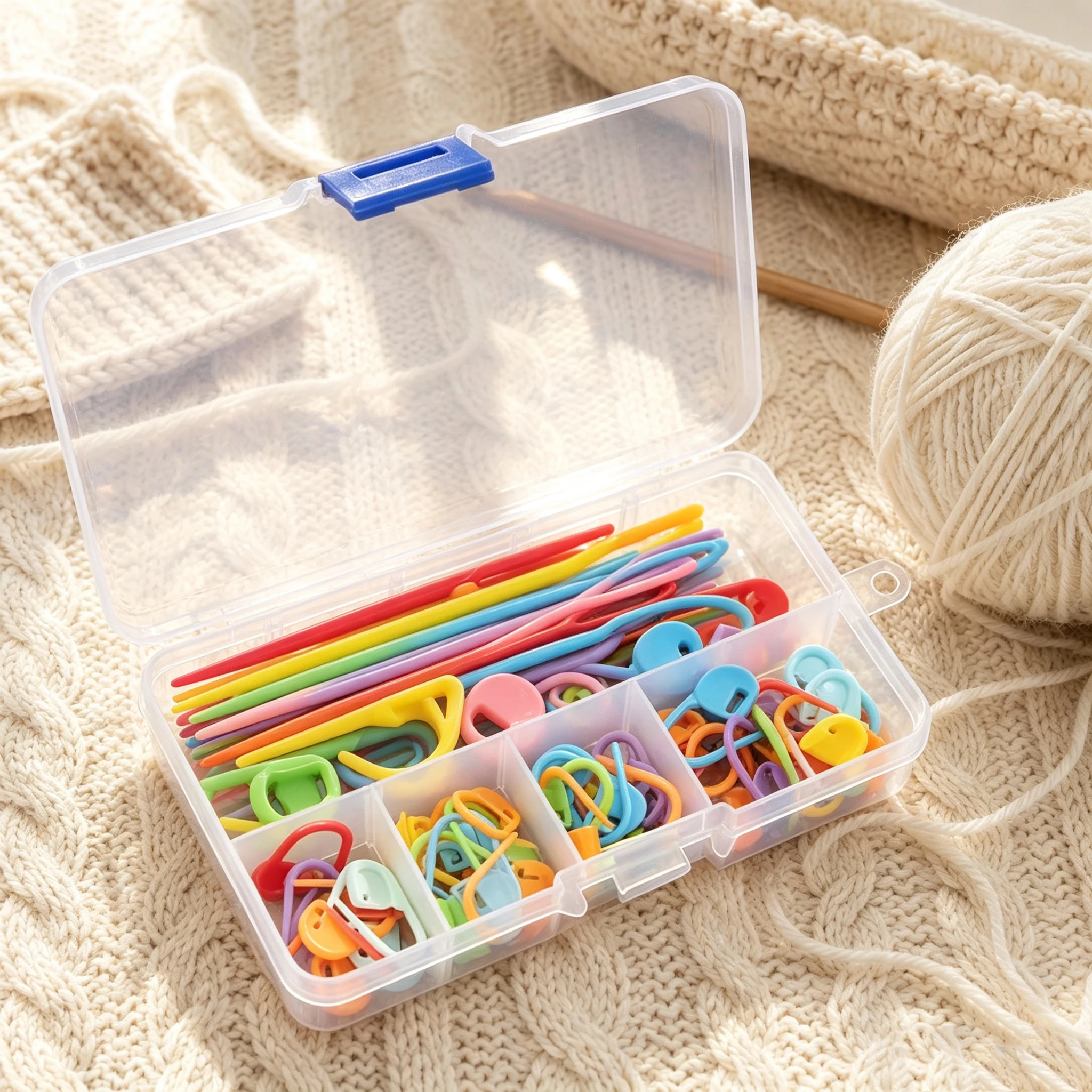 Complete Knitting Tool Set – Mixed Color Sweater Needles & Mini Clasps, Organizer Box for Handmade Garment & Textile DIY TMZ